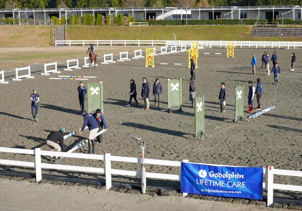 The arena is set up for the lesson from Boyd Martin