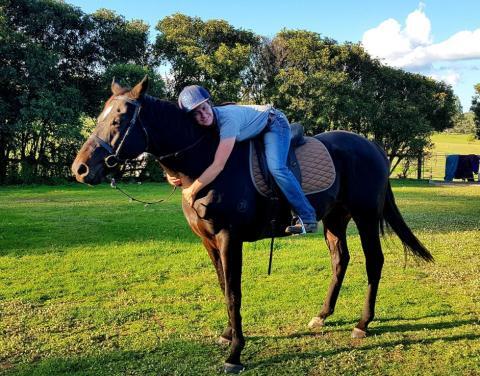 Horse Farolitos with rider giving a hug 